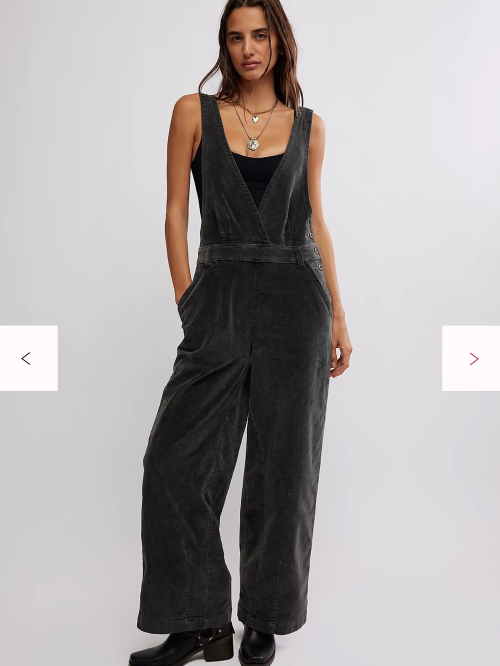 Free People Mara Cord Overalls Jumpsuit Wide Leg Corduroy Washed Black Size